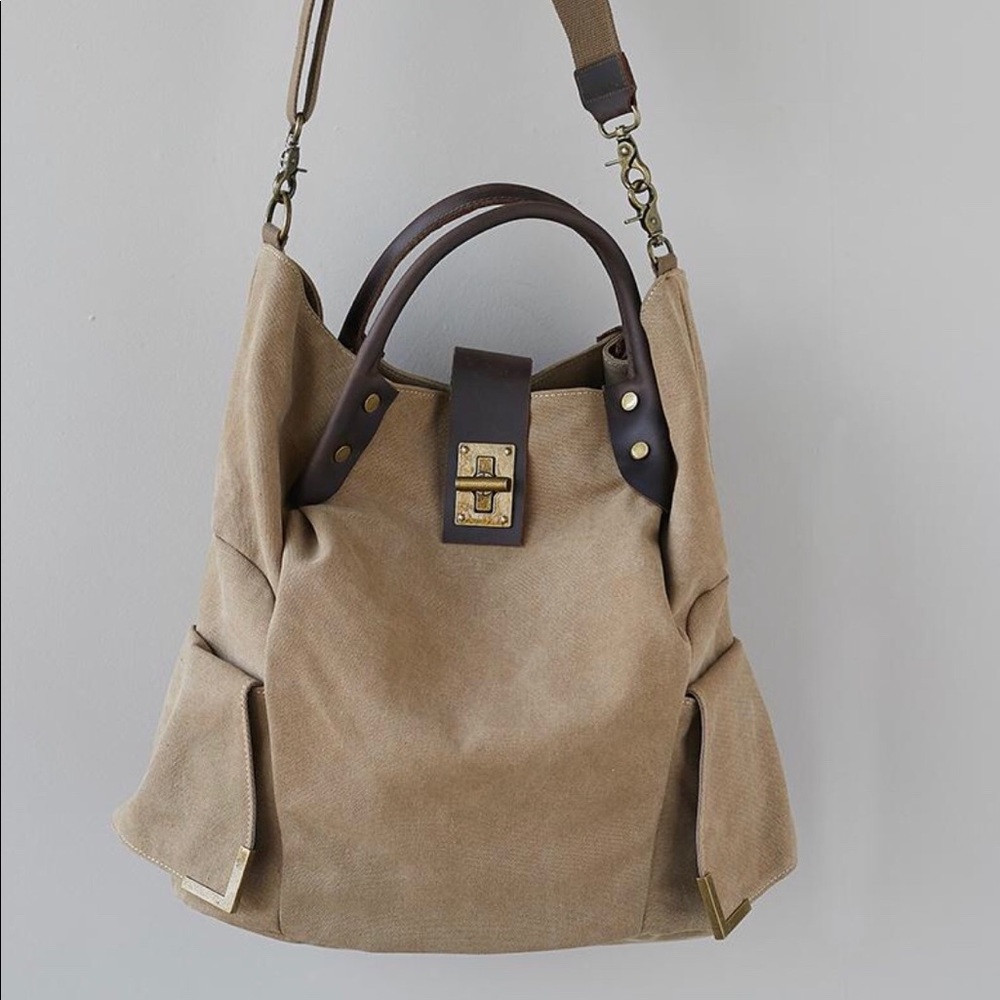 Canvas, Large, Dark Beige Shoulder bag/backpack